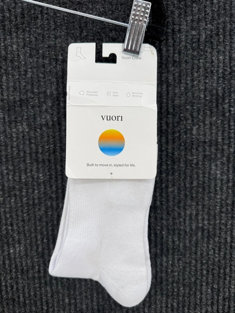 NWT Vuori Crew Sock 2.0 White & Gray Size Medium &‎ Large
